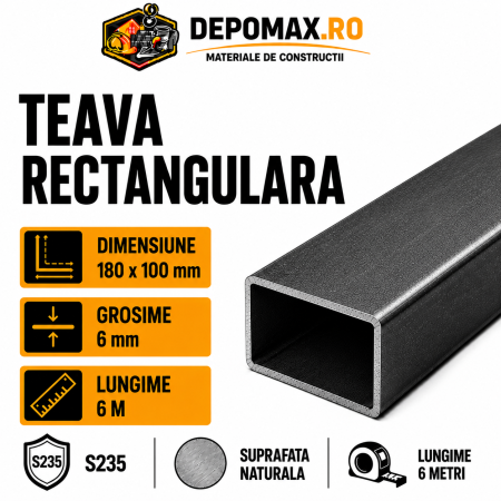 Teava rectangulara 180 x 100 x 6 mm, 6 metri